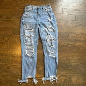 American Eagle Outfitters Light Blue Distressed High Rise Jeans